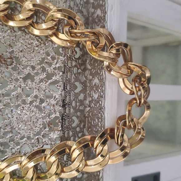 MONET Necklace Double Curb Link Gold Tone Chunky - Picture 2 of 4